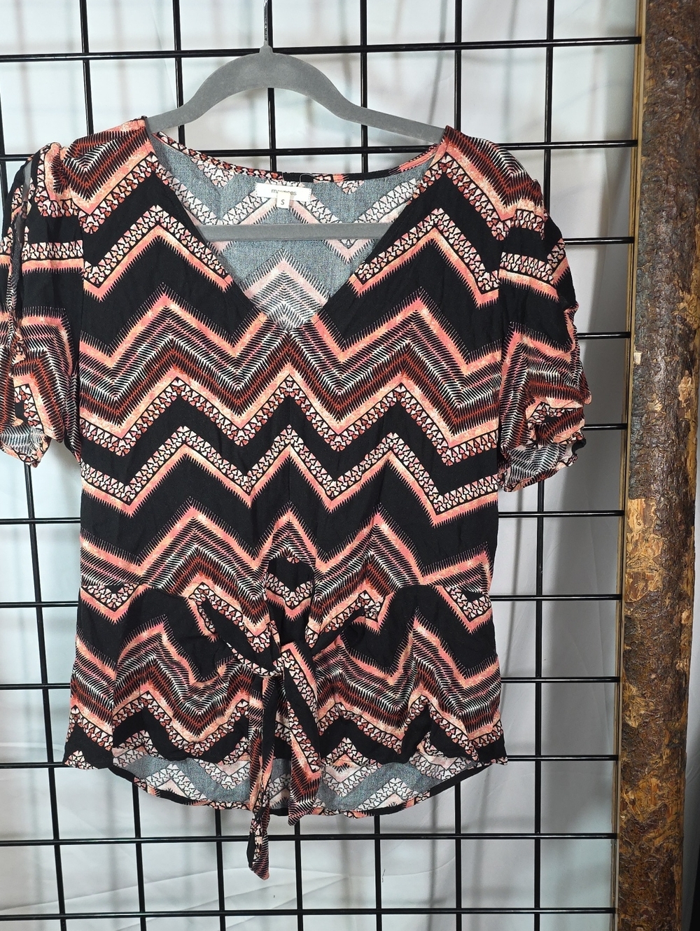 Maurices Black and Coral Chevron Tie-Front Top